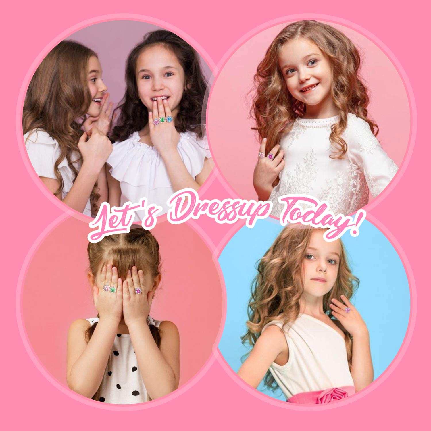 PinkSheep Jewel Rings for Kids 24pc Adjustable No duplication Girl Pretend Play and Dress Up Rings