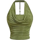 SOLY HUX Women's Plus Size Halter Draped Front Backless Tank Top Sleeveless Y2k Crop Tops