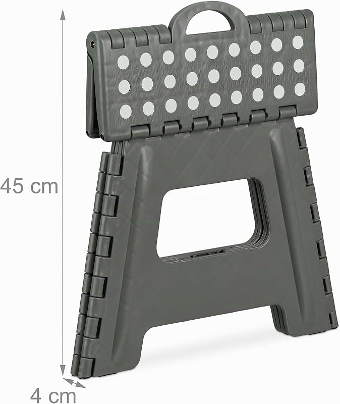 Tabouret Pliant L, Portable, escabeau de Salle de Bain, 150 kg, Plastique, HxLxP 30 x 37 x 29 cm, Gris Clair