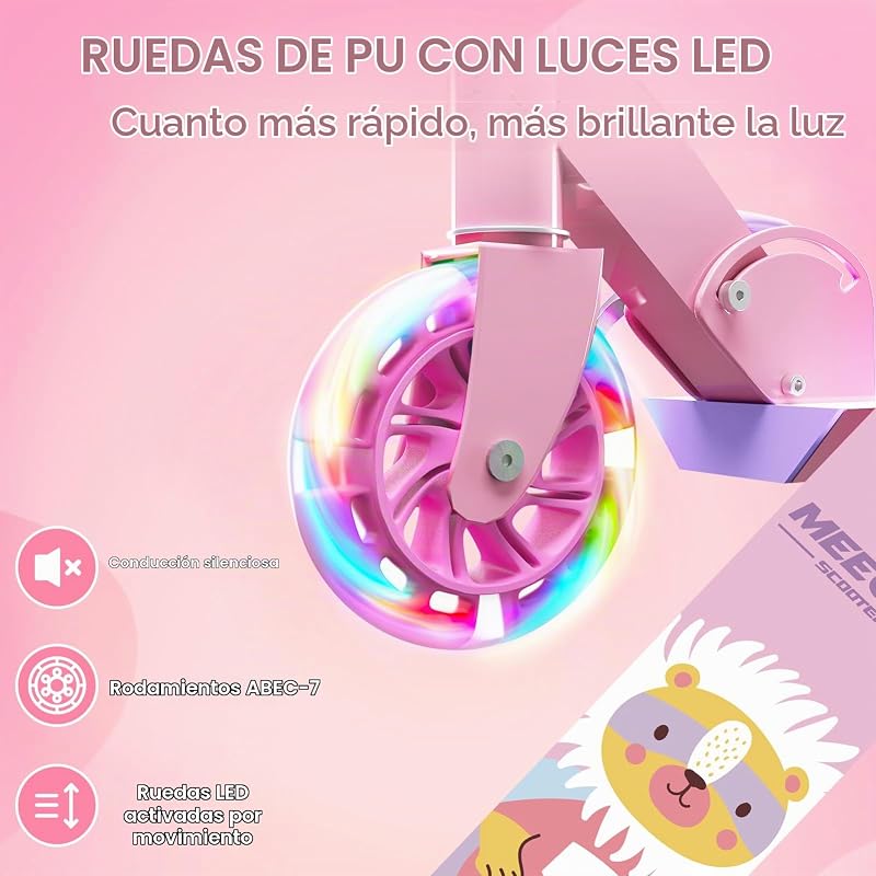 Patinete para niños a partir de 3 años, patinete plegable con 2 ruedas luminosas, regalo ideal para niños, patinete fácil con manillar ajustable a 3 niveles y freno