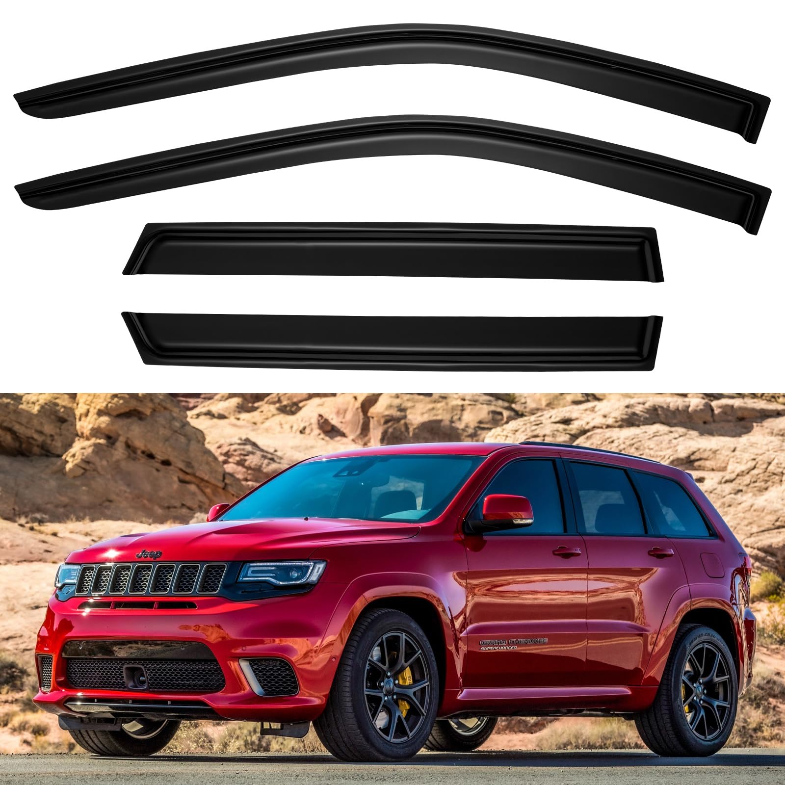 Photo 1 of ***NEEDS GLUE STRIP***Window Visors Rain Guards Shield for 2011-2021 Jeep Grand Cherokee, Out-Channel Window Vent Wind Deflectors Visors Shades for 11-21 Grand Cherokee (Not for Grand Cherokee L)***NEEDS GLUE STRIP***