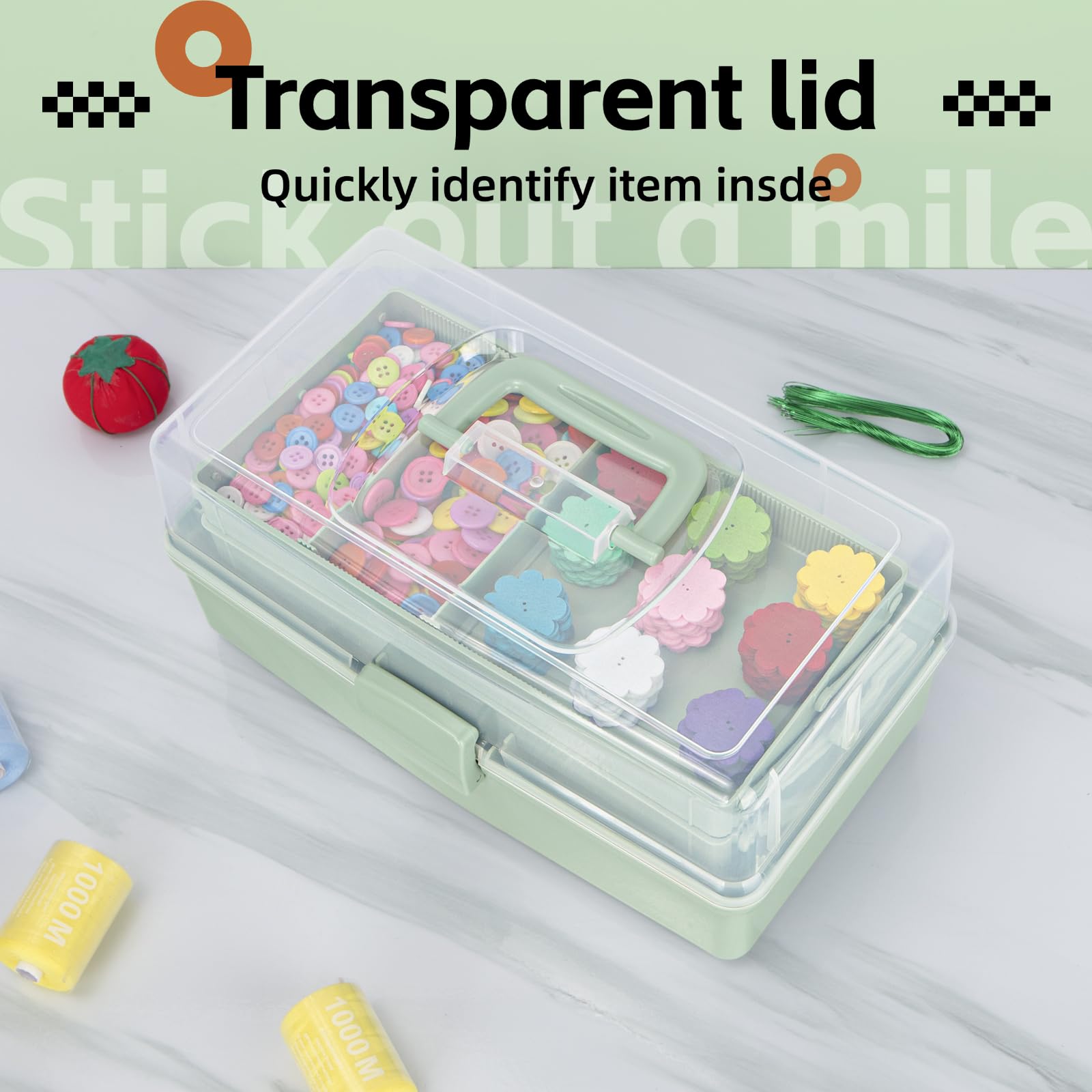 TERGOO 12.5in 3-Layer Multipurpose Craft Organizers and Storage with Adjustable Dividers, Portable Tackle Box, Folding Art & Craft Case for Medicine, Tool, Sewing Organizer (Haze Green)