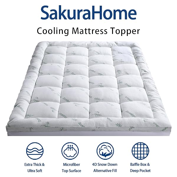 MATTRESS TOPPER KING SIZE, COOLING THICK BREATHABLE VISCOSE MADE FROM BAMBOO MATTRESS PAD, SOFT QUILTED FITTED MATTRESS COVER WITH DOWN ALTERNATIVE FILL (8-21”DEEP POCKET)