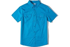 Tronjori Boys Short Sleeve Button Down Casual Woven Shirt Two Pockets