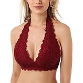 Floral Lace Halter Bra Bralette Top Hook and Eye Closure Back Unpadded Wirefree Lace Bra