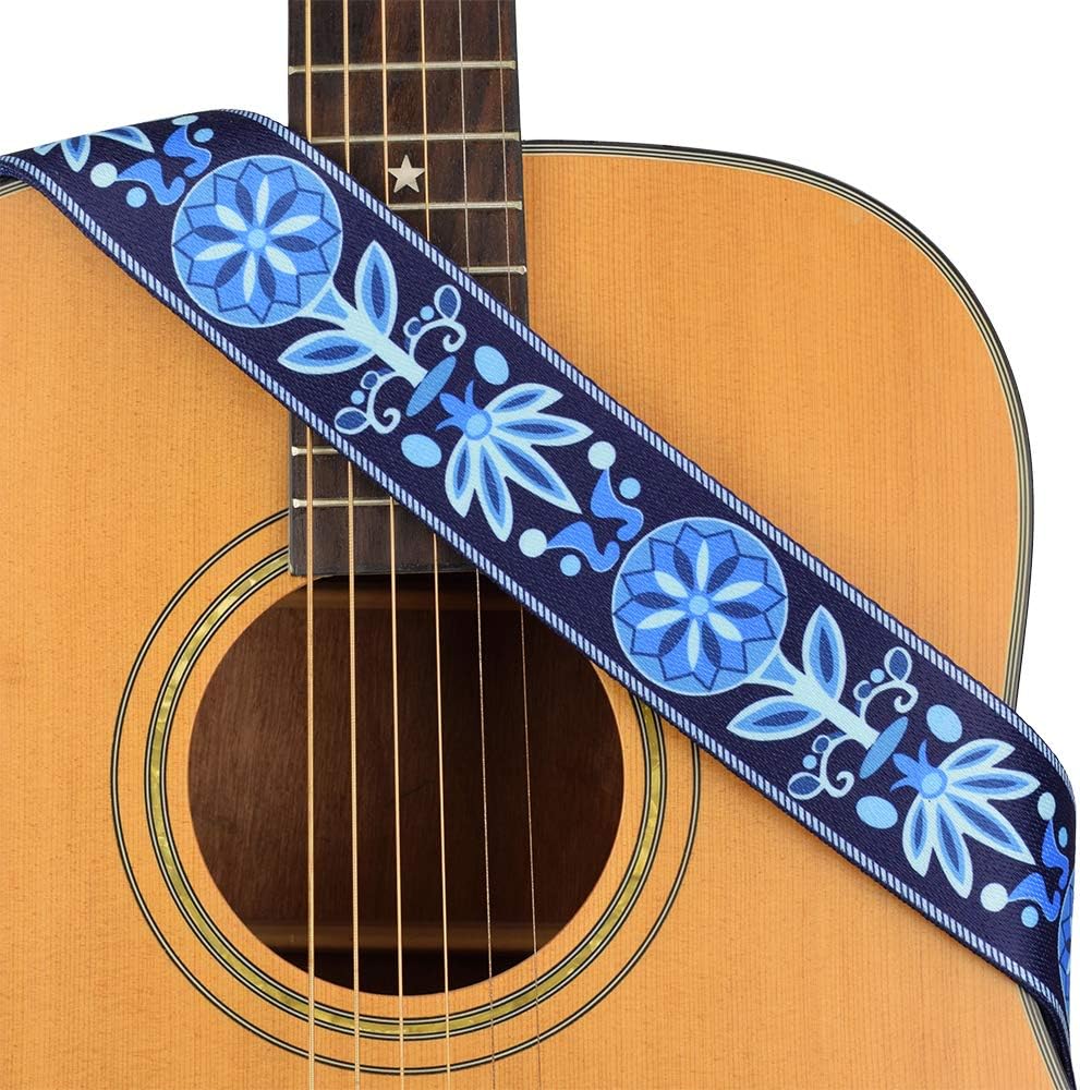 CLOUDMUSIC Guitar Strap For Kids Guitar Acoustic Guitar Bass (Floral Blue)