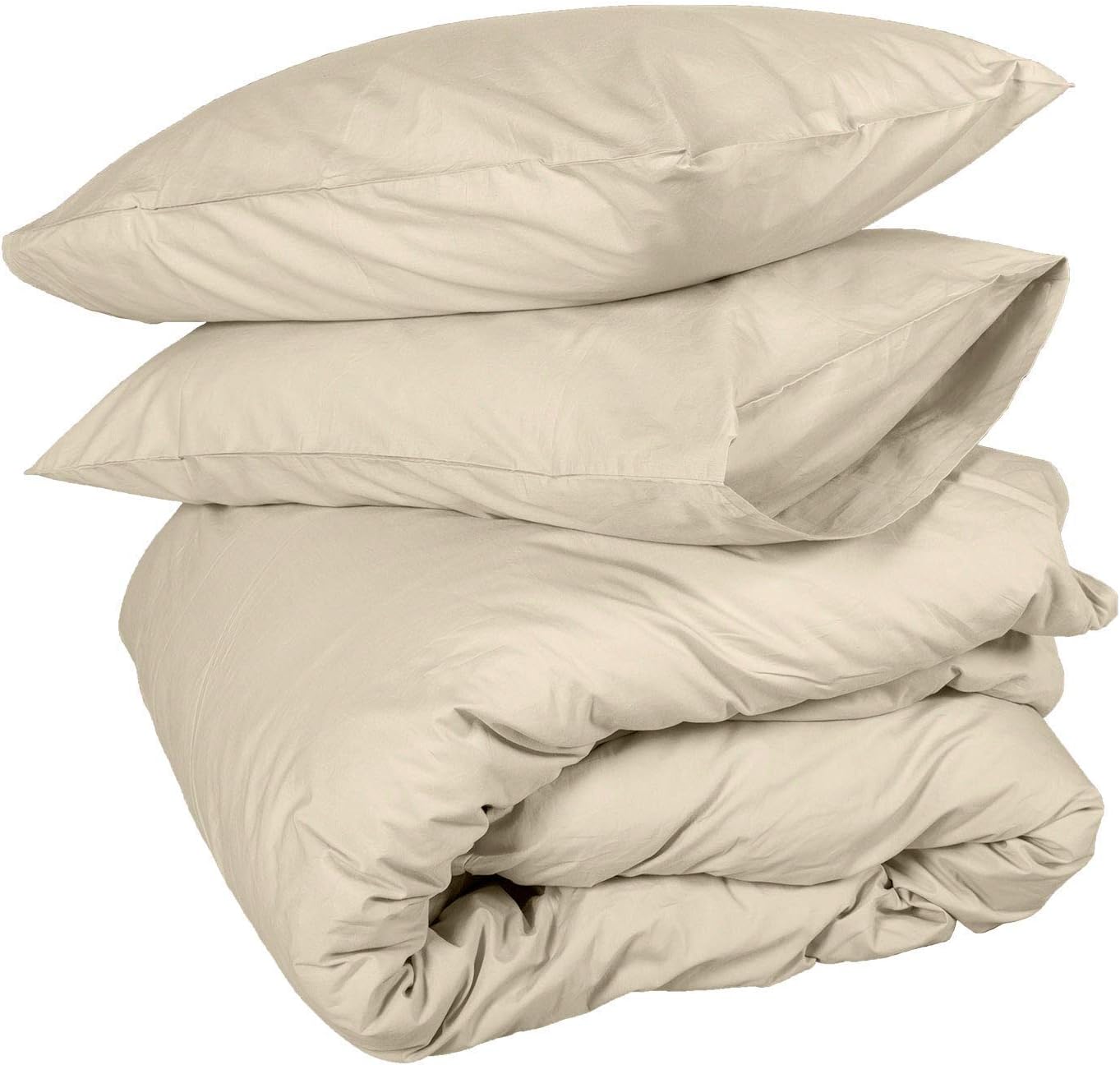 British Choice Linen 4 PCs Set (1Duvet Cover+1Fitted Sheet+2 Pilow Cover) Egyptian Cotton 650-Thread-Count 35 Cm Deep Durable Sateen Finish Comfortable (Ivory Solid, Double Size)