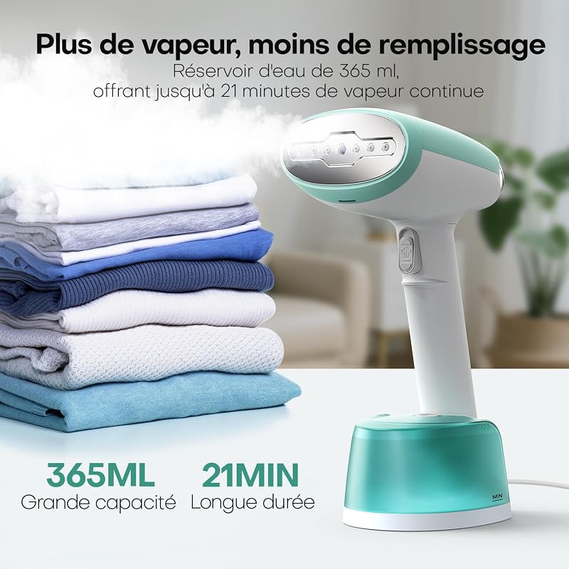Defroisseur Vetement 1500W, 365ml Réservoir Élimine Pliures Portable