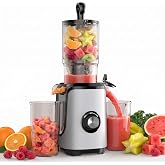 KMFurnila Slow Masticating Juicer Machine with 4.25" Feed Chute | 200W Powerful Motor, Extracts Fruits &amp; Vegetables, BPA-Free, Easy Clean, Dishwasher-Safe, Silver