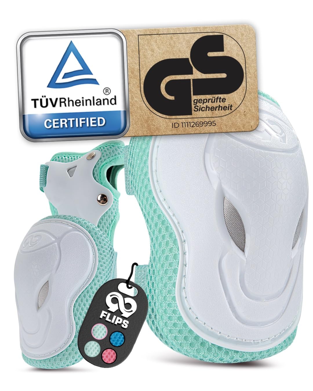 99FLIPS Knee Pads for Kids - Girls Knee and Elbow Pads for Children and Toddler - Skateboard, Inline Skating & Scooter - Size SM Mint