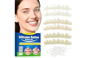 AIKAPLUS Veneers Teeth for Women, Tooth Replacement Missing Teeth, Upper Veneer Cosmetic Tooth, Moldable Thermal Beads Replacement Kit, Unisex to Denture Repair Kit, 6PCS