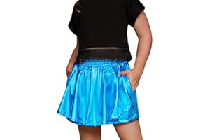 Perfashion Girls' Metallic Skorts Sparkly Shorts Shiny Dance Skirt with Pockets 4-13 Years