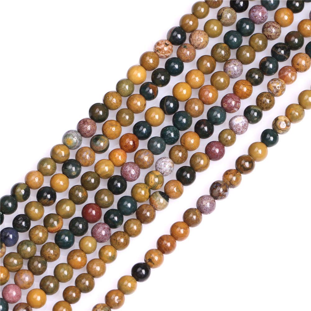 GEM-Inside Natural 4mm Yellow Ocean Jasper Round Gemstone Semi Precious Loose Beads for Jewellery Making 15''