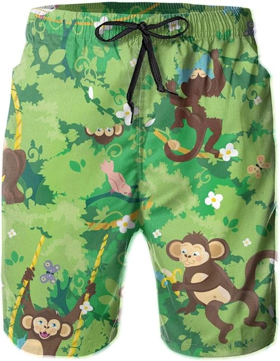Jreergy Mens Beach Shorts Happy Dangling Monkeys Swim Trunks Quick Dry