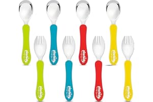 PLASKIDY Toddler Silverware Set of 8 Kids Utensils Forks and Spoons - BPA FREE/Dishwasher Safe Toddlers Utensils Stainless Steel - Children's Safe Flatware Cutlery Set