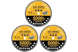OA-BRES 3Pack 4.5" Diamond Metal Cutting Cut Off Wheels for 5000+ Cuts on Rebar, Steel, Iron and INOX, Angle Grinder Diamond Disc with 7/8" Arbor