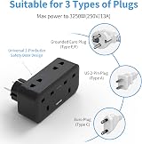 Mscien UK to EU Plug Adapter with 3 USB, 7-in-1 Travel Charger Black view 5