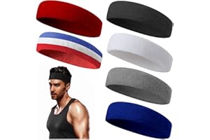 ChezMax 6PCS Moisture Wicking Headbands and Sweatbands for Men's Sports, Tennis, Basketball, Running, Working, Gym