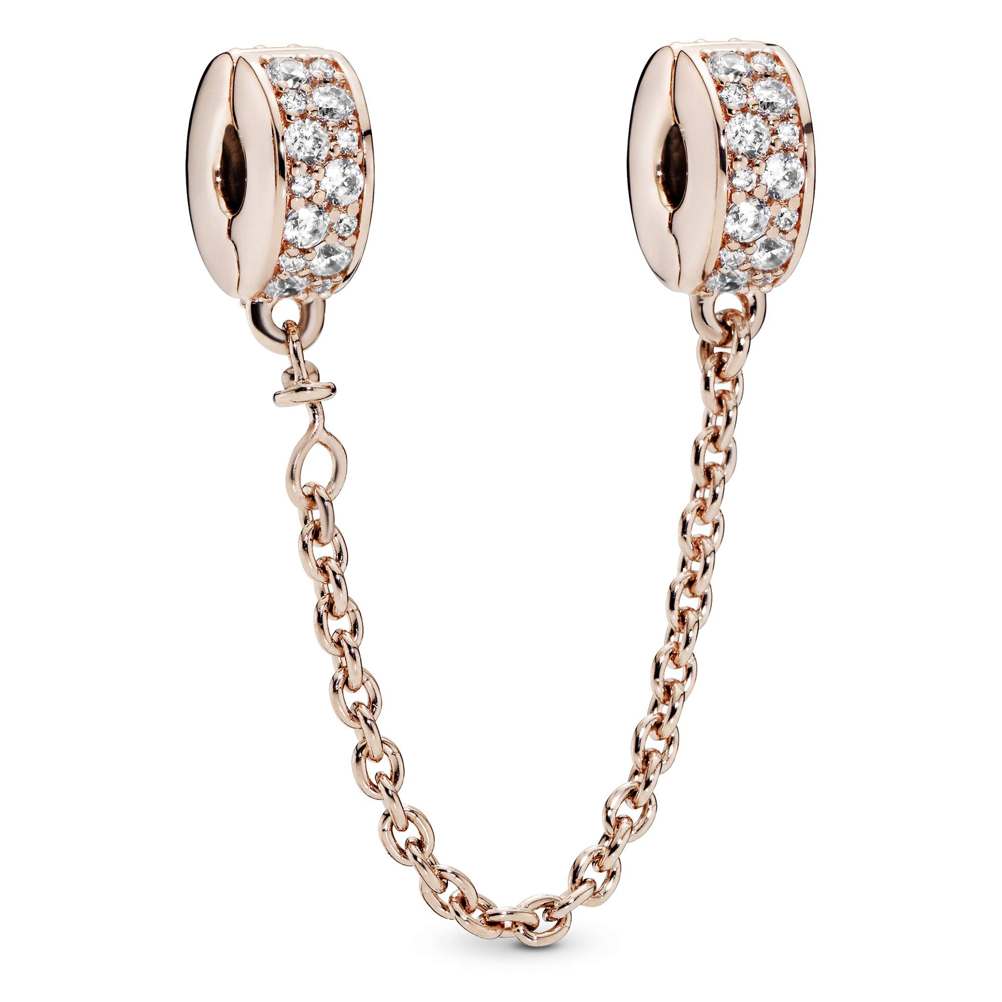 Pandora Timeless 14k Rose gold-plated safety chain with clear cubic zirconia and silicone grip
