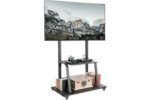 VIVO Heavy Duty Mobile TV Cart for 42 to 100 inch Screens up to 330 lbs, LCD LED OLED 4K Smart Flat and Curved Panels, Max 800x600 VESA, Metal AV Shelf, Locking Casters, Black, STAND-TV100C