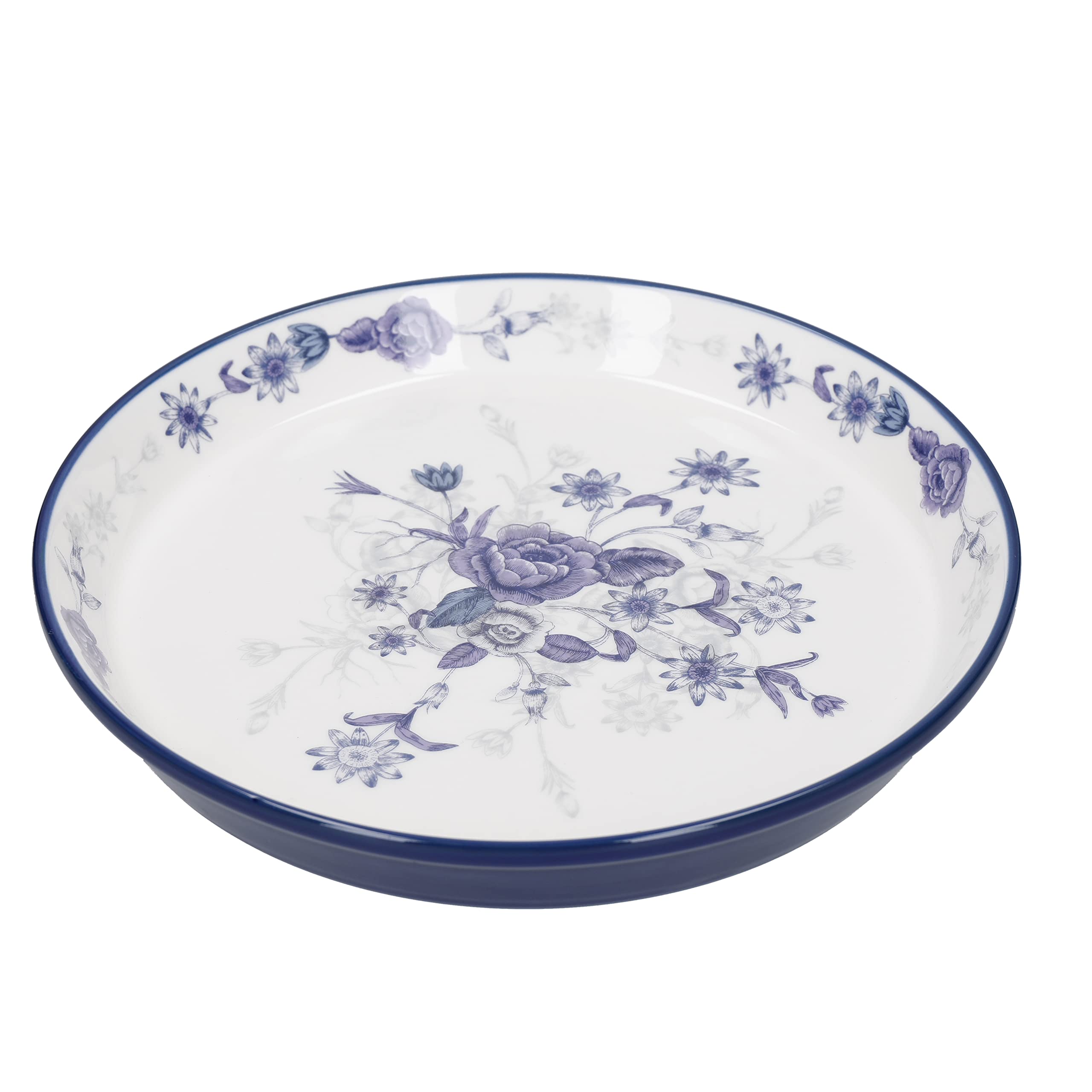 London Pottery Blue Rose Cake Plate, Ceramic, Almond Ivory/Blue, 20 cm