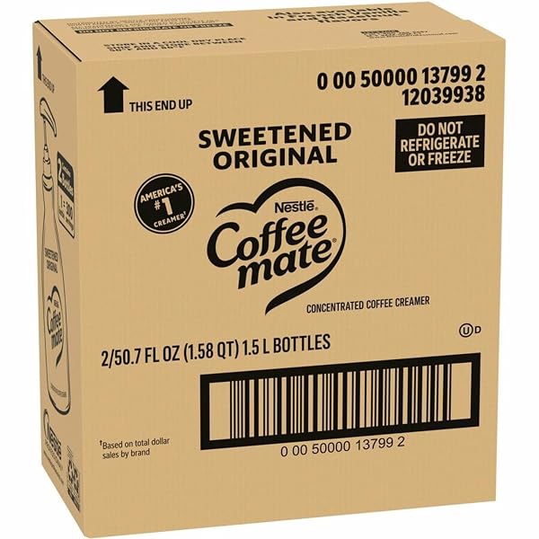 COFFEE MATE SWEETENED ORIGINAL LIQUID CREAMER PUMP BOTTLE – GLUTEN-FREE – SWEETENED ORIGINAL FLAVOR – 50.72 FL OZ (1.50 L) – 2/CARTON – 300 SERVING