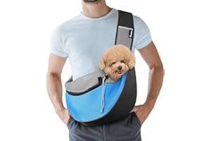 Pawaboo Pet Dog Sling Carrier, Hand Free Drawstring Dog Papoose with Adjustable Strap, Breathable Mesh Bag for Puppy Cat, Crossbody Satchel Dog Purse with Pocket for Outdoor Travel, Light Blue, Medium