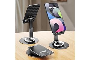 ANHOME SMART HOME AnHome Cell Phone Stand Holder for Desk Cellphone Stands Holders Desktop 360 Rotatable Height Adjustable Foldable Phone Stand for Recording Charger Compatible with iPhone Samsung and Other Phone