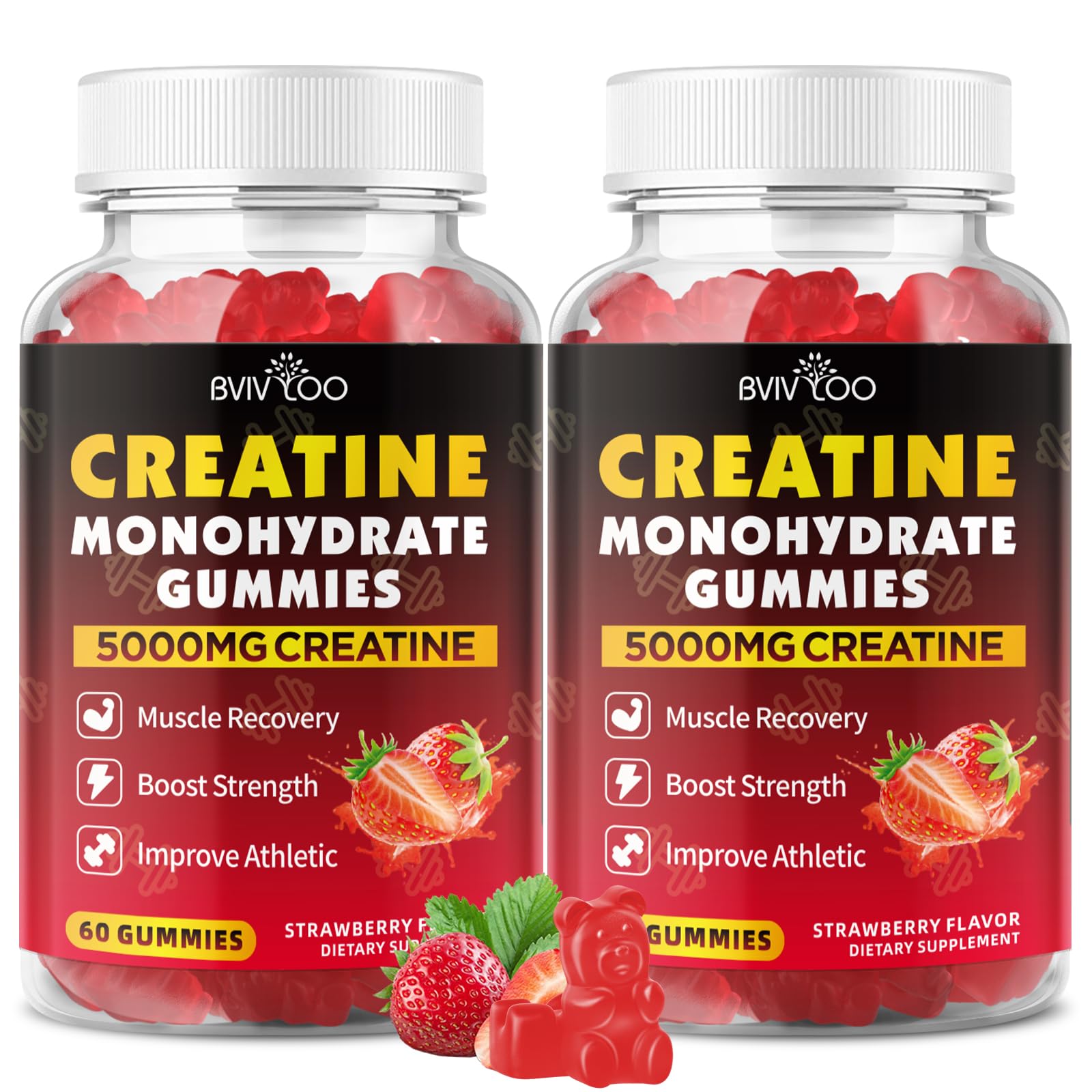 WILD GAINZ Creatine Monohydrate Gummies for Men & Women 5000mg - Sugar-Free Strawberry Flavor, Vegan, Non-GMO, Gluten-Free. Supports Muscle Growth, Strength & Focus. Made in USA - 120 Chews