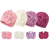 Newborn Baby Hats and Mittens Set Infant Bow Beanie Cap Toddler Gloves Newborn Hospital Hats for Baby Boy Girl 0-6 Months