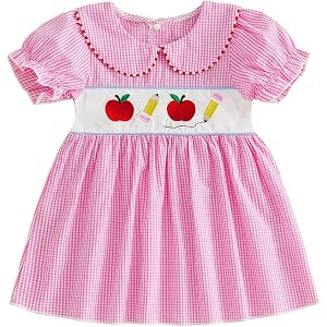 Bonangber Toddler Girls Back to School Outfits Letter Apple Short Sleeves A Line Dress Cute Kindergarten Pre K Clothes
