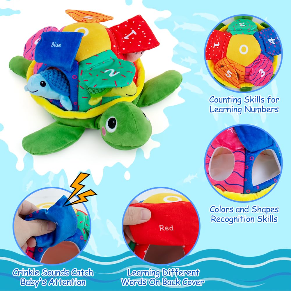 teytoy Sea Turtle Stuffed Animal Set with 5 Babies Inside, Soft and Cuddly Small Stuffed Animals Ideal Gift for Kids, Boys & Girls, Matching Games for Toddlers 1-3 to Learn Shapes, Colors, Numbers