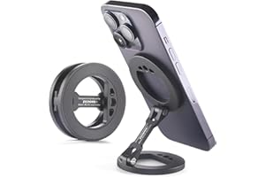 ZELNOOX Double Magnetic Ring Phone Holder – Attach to Any Iron Surface | 1/4" Screw Hole | Compatible with iPhone 16/15/14/13/12 Pro Max Series & MagSafe Cases (MS-01-Black)