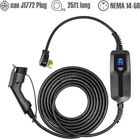 Amazon 32 Amp Ev充電器レベル2 Nema14 50 2v 240vアップグレードされたポータブルev充電ケーブルステーション J1772 Ev車のすべての電気自動車充電器と互換性あり Nema14 50 32a カーバッテリー充電器 車 バイク