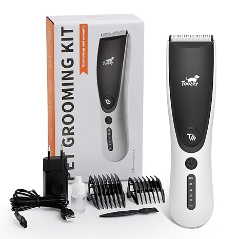 Toozey Leise Tierhaarschneider, 8W Schermaschine Hund, 5 Std. Laufzeit Hunde Haarschneidemaschine, Profi Wiederaufladbarer Ti
