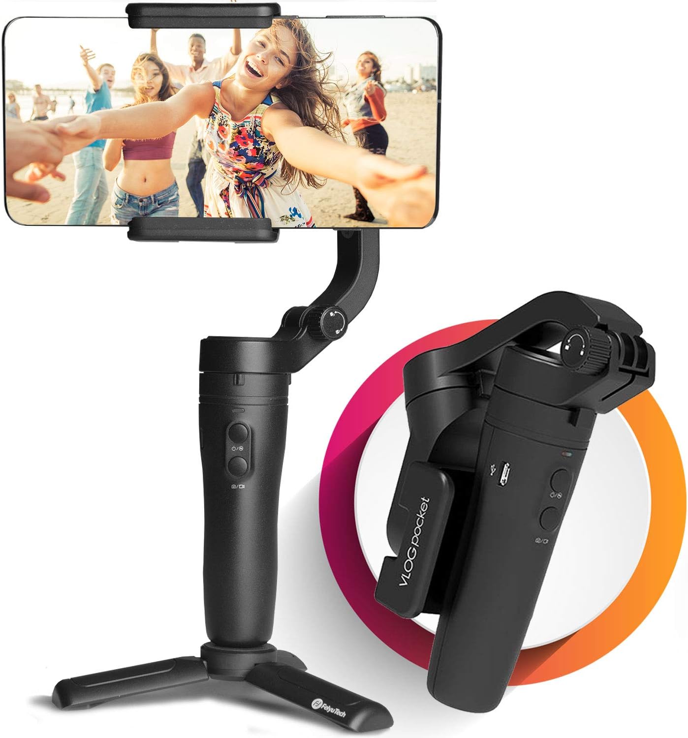 FeiyuTech VLOG pocket foldable smartphone gimbal,use directly without balancing, Gimbal Stabilizer for iPhone and Android phones, Samsung/Huawei, Requires iOS 9.0/Android 6.0 or later