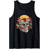 Sugar Skull Halloween Roses Flower Women Girls Tank Top