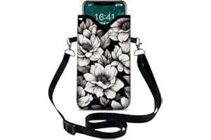 otilil Neoprene Cell Phone Sleeve Pouch Case Bag with Crossbody Strap Neck Lanyard for Women 7.1 X 3.9 in Flower