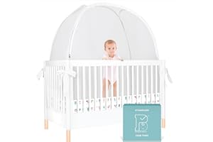 PRO BABY SAFETY Pop Up Crib Tent, Fine Mesh Netting Cover to Keep Baby from Climbing Out, Prevent Falls and Mosquito Bites, Safety Net Canopy - Sturdy & Stylish Infant Crib Topper - Alphabets Design