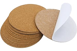 QJZXUEZHEN 16 Pcs Self-Adhesive Cork Round, 3" x 3" Cork Tiles Backing Sheets,Mini Wall Mat Tiles,for Coasters Pads and DIY Crafts,Wood Color,Circles,8cm