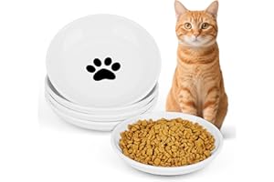 TURFSON Ceramic Cat Food Bowls - 4 Pack Shallow Plates for Wet Food, Whisker-Friendly Feeding Dish with Non-Slip Silicone Base, Microwave & Dishwasher Safe for Indoor Cats & Kittens