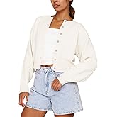KIGRAD Women Casual Open Front Button Down Cropped Cardigan Sweaters Y2k Crewneck Long Sleeve Fall Knitwear Teen Clothes