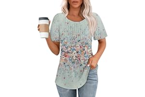WJDNHKYD Womens Summer Tops and Blouses T-Shirts Short Sleeve Pleated Dressy Casual Scooped Neck Summer Tops Blouses