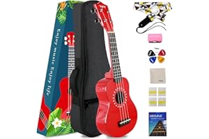 VANPHY Soprano ukulele for beginner kids with Gig Bag 21 Inch uke for Starter Hawaiian Soprano Ukalalee Polishing adults Basswood 21 Inch uke bundle with Strap Picks Songbook Cleaning Cloth (Red)