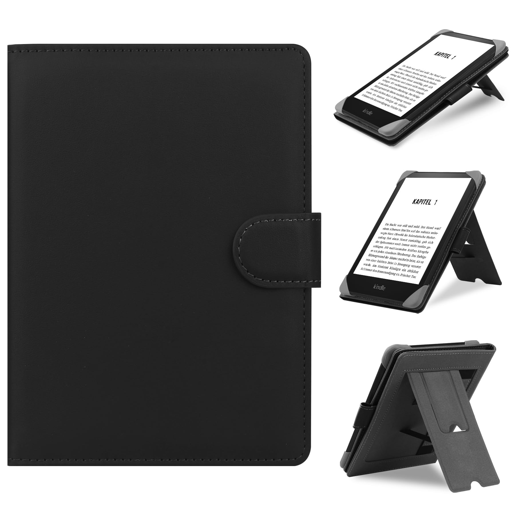 HoYiXi Universal Case for 6-6.8'' E-Book eReader - Compatible with Kobo, PocketBook, Tolino, Sony, Kindle Paperwhite - Leather Stand Cover, Black