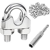 Lyrlidr 6 Pcs 1/4 inch Stainless Steel Wire Rope Cable Clamp Clips,Wire Rope Clamp,Cable Clamp(M6,6)