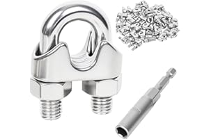 Lyrlidr 6 Pcs 1/4 inch Stainless Steel Wire Rope Cable Clamp Clips,Wire Rope Clamp,Cable Clamp(M6,6)