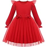 Arshiner Toddler Girls Tulle Dresses with Bow Tie Fall Winter Long Sleeve Formal Party Dress 1-7 Y