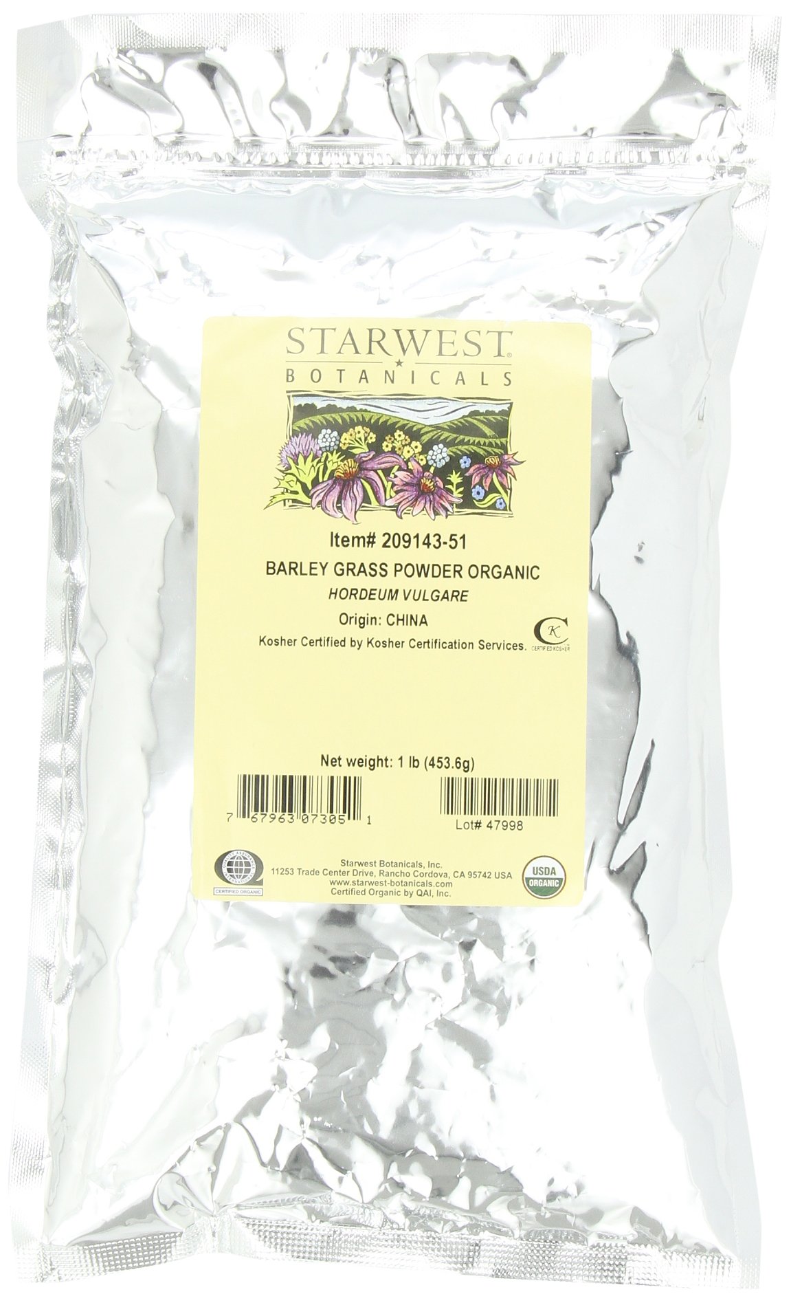 Starwest Botanicals Organic Barley Grass Powder, 1-pound Bags (Pack of 2)