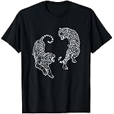 Vintage Tiger Aesthetic Tattoo Art Twin Tigers T-Shirt